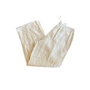 Saks Fifth Avenue Blue XL ivory‎ Linen Pants Womens Pull-On Wide Leg Drawstring